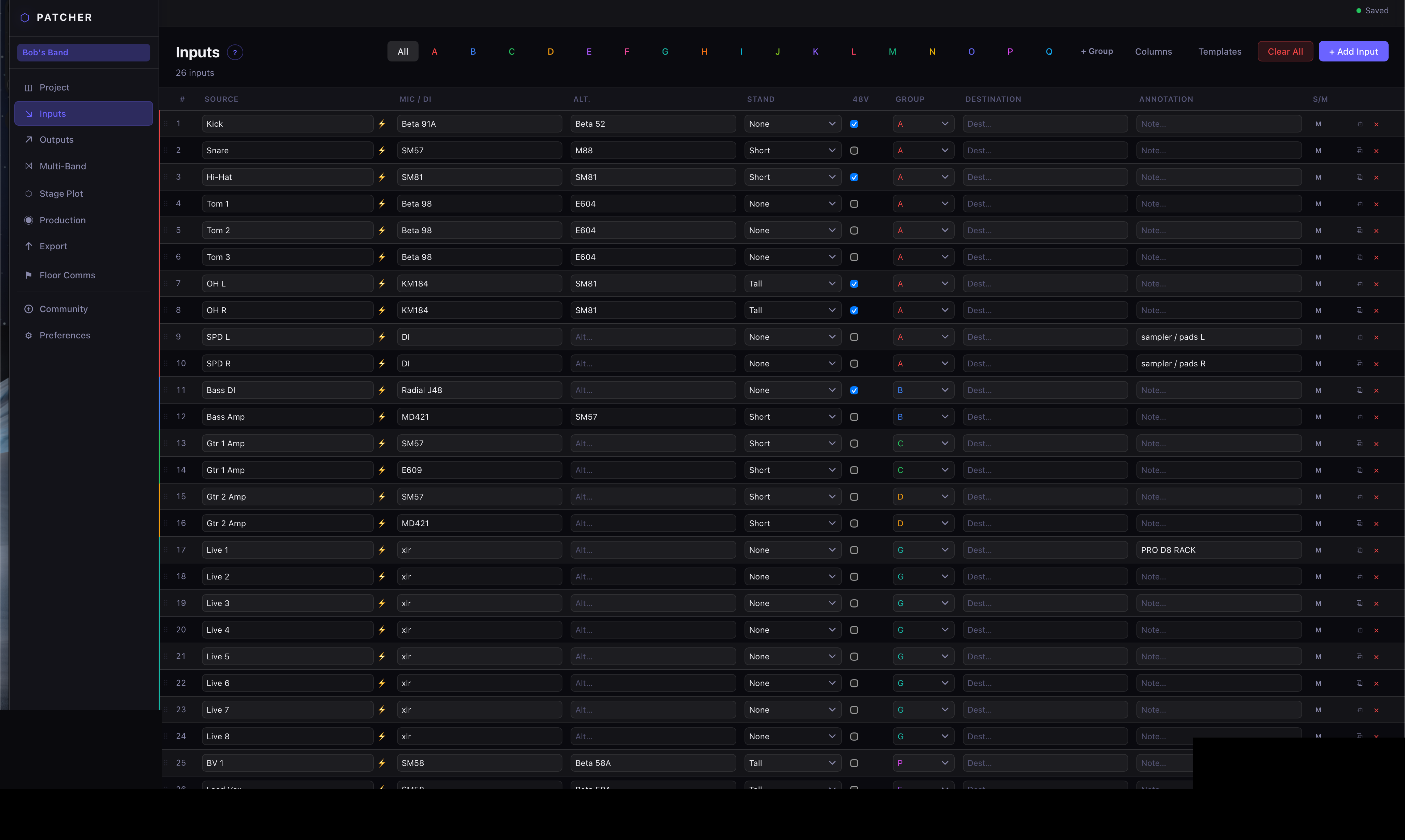 PATCHER input list