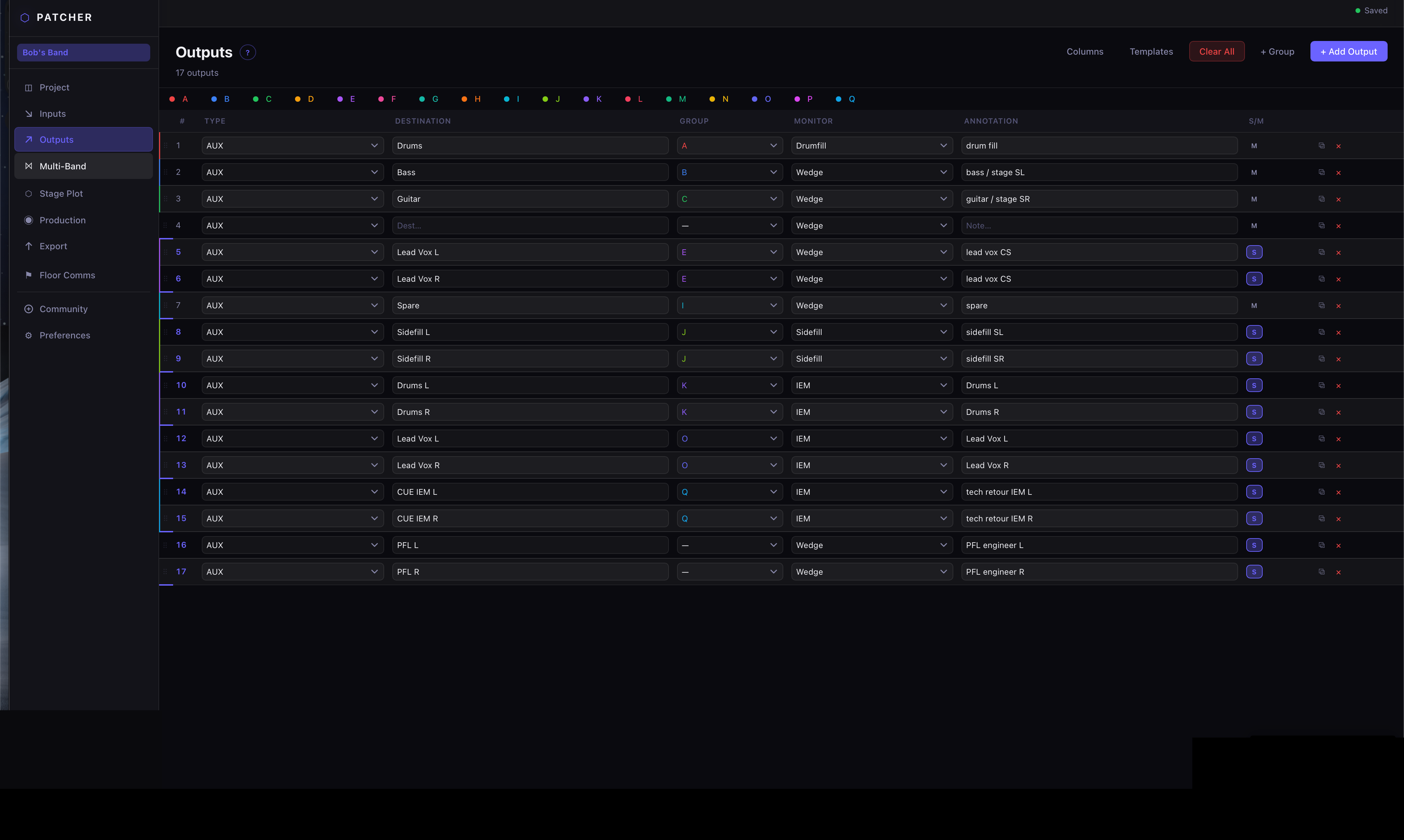 PATCHER output list