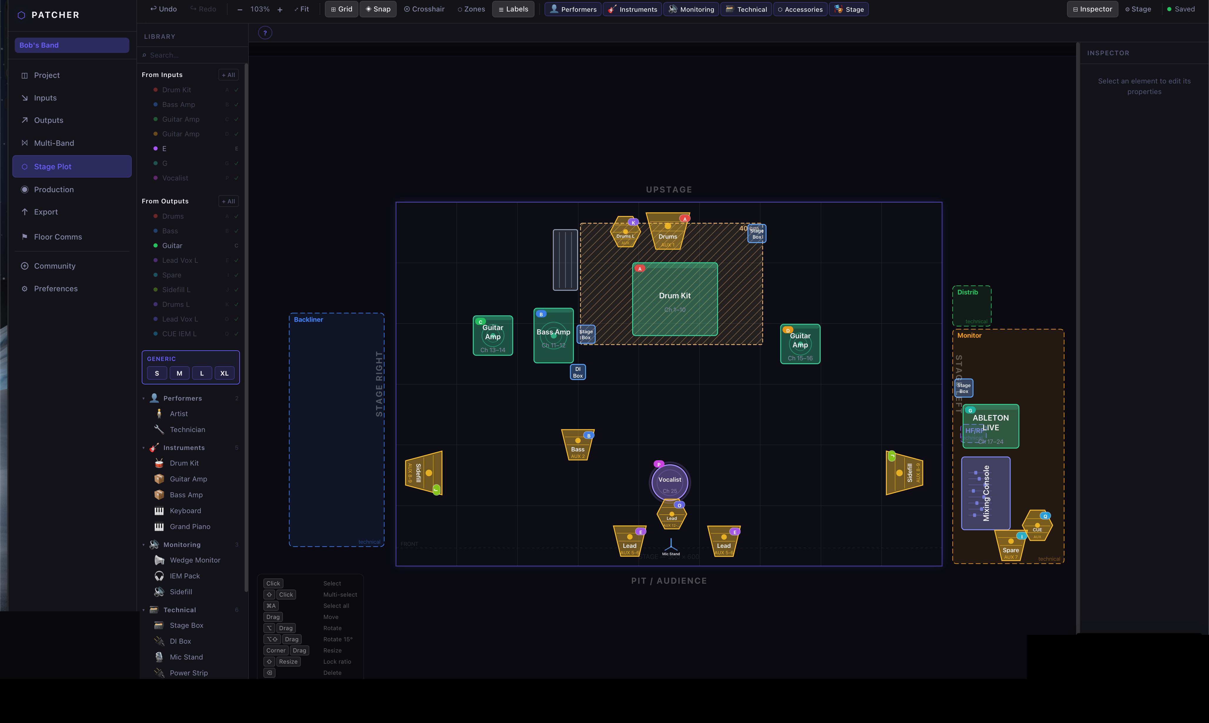 PATCHER stage plot editor