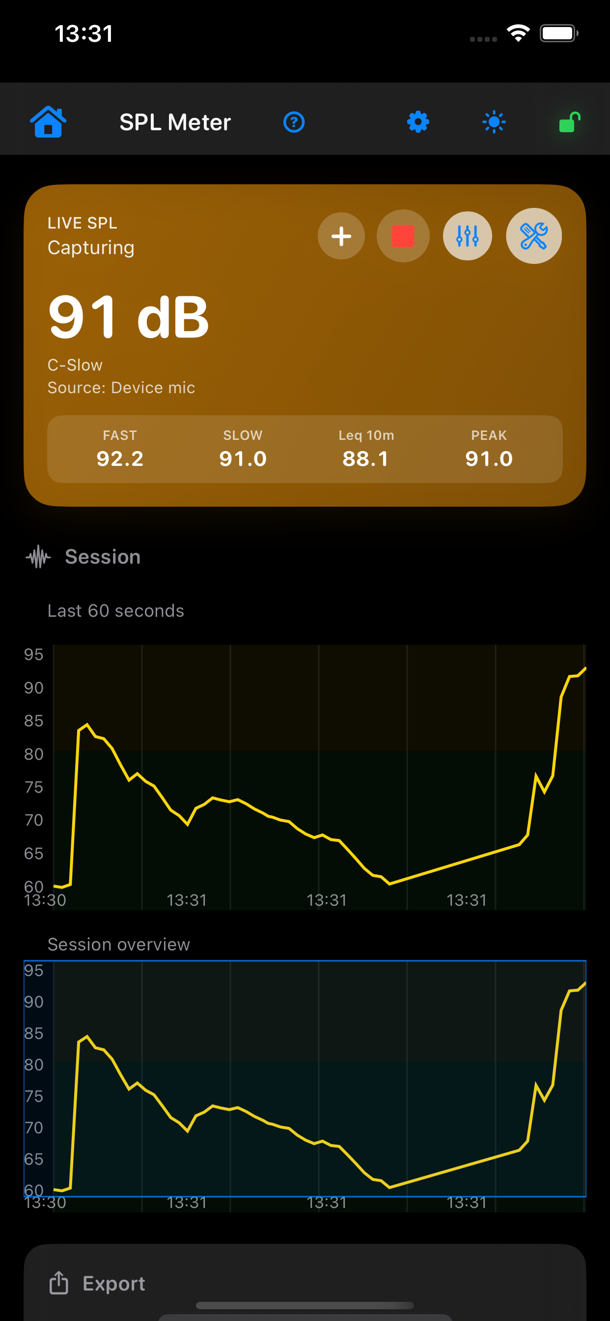 SPL Meter screen