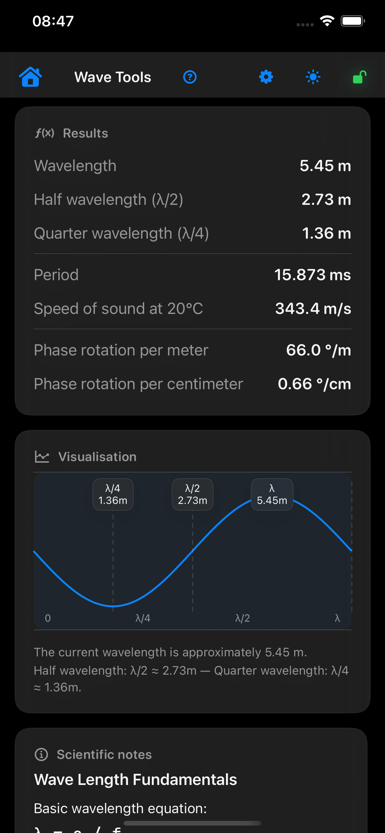Wave Length tool screen